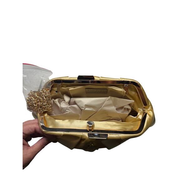 Badgley Mischka Gold Floral Satin Crossbody Clutch – Crystal & Pearl Embellished - Picture 4 of 5